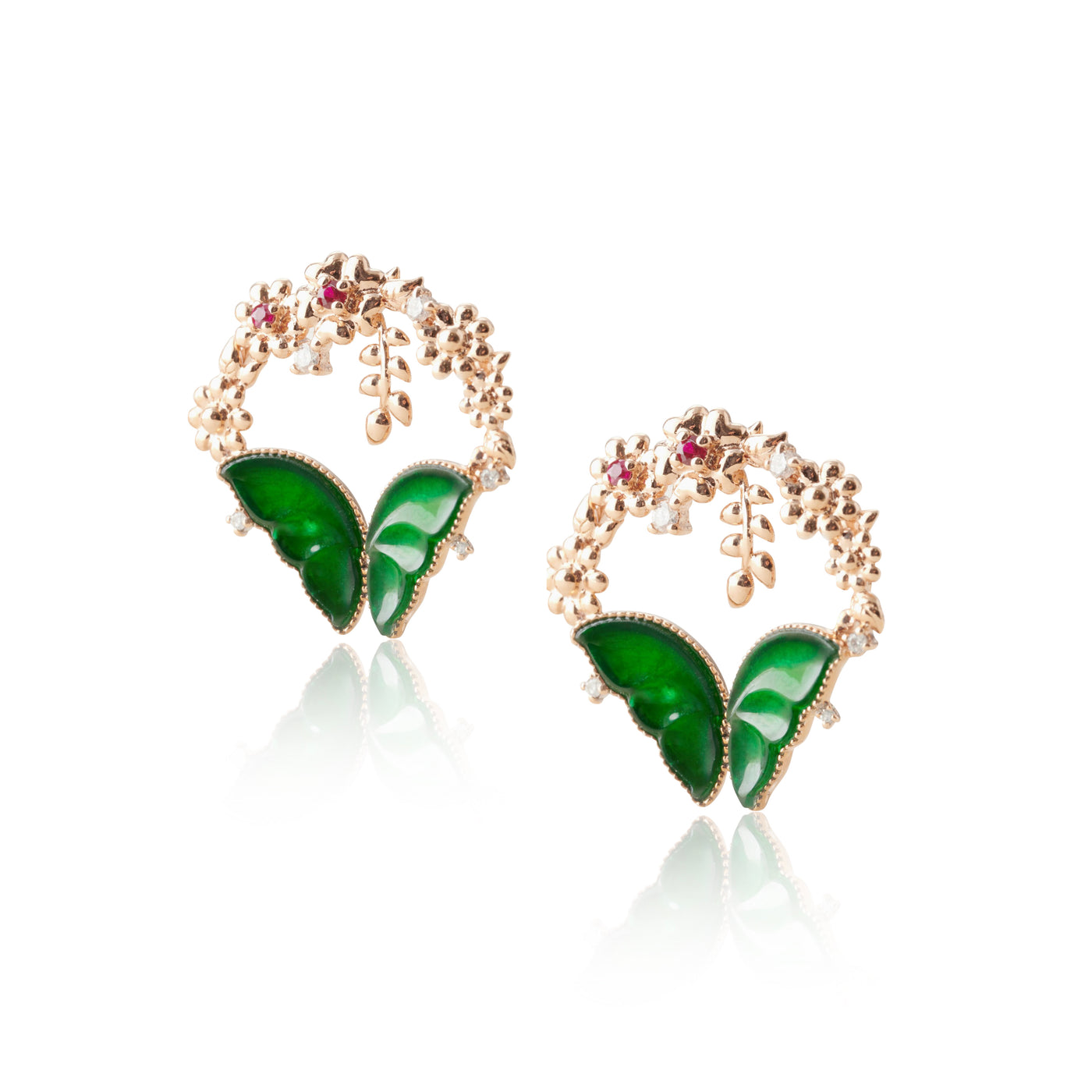 Butterfly Jadeite earring in 18K rose gold and ruby