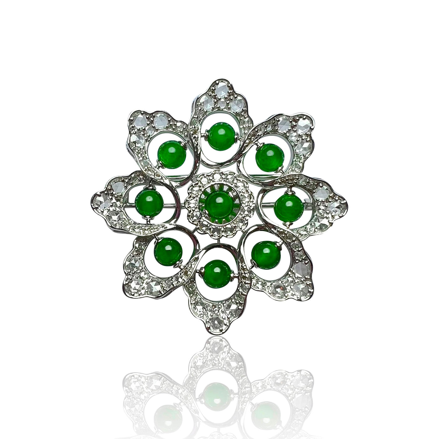 QUEEN OF THE NIGHT JADEITE BROOCH IN 18K WHITE GOLD WITH DIAMONDS