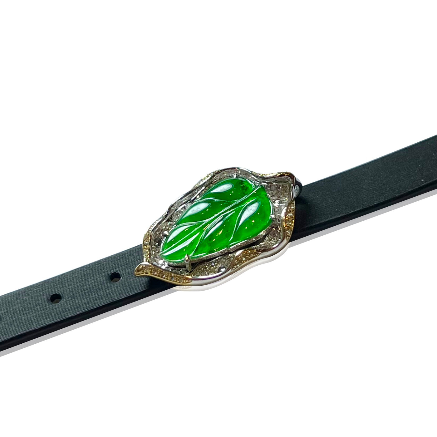 Leaf Jadeite watch in 18K white gold and diamonds