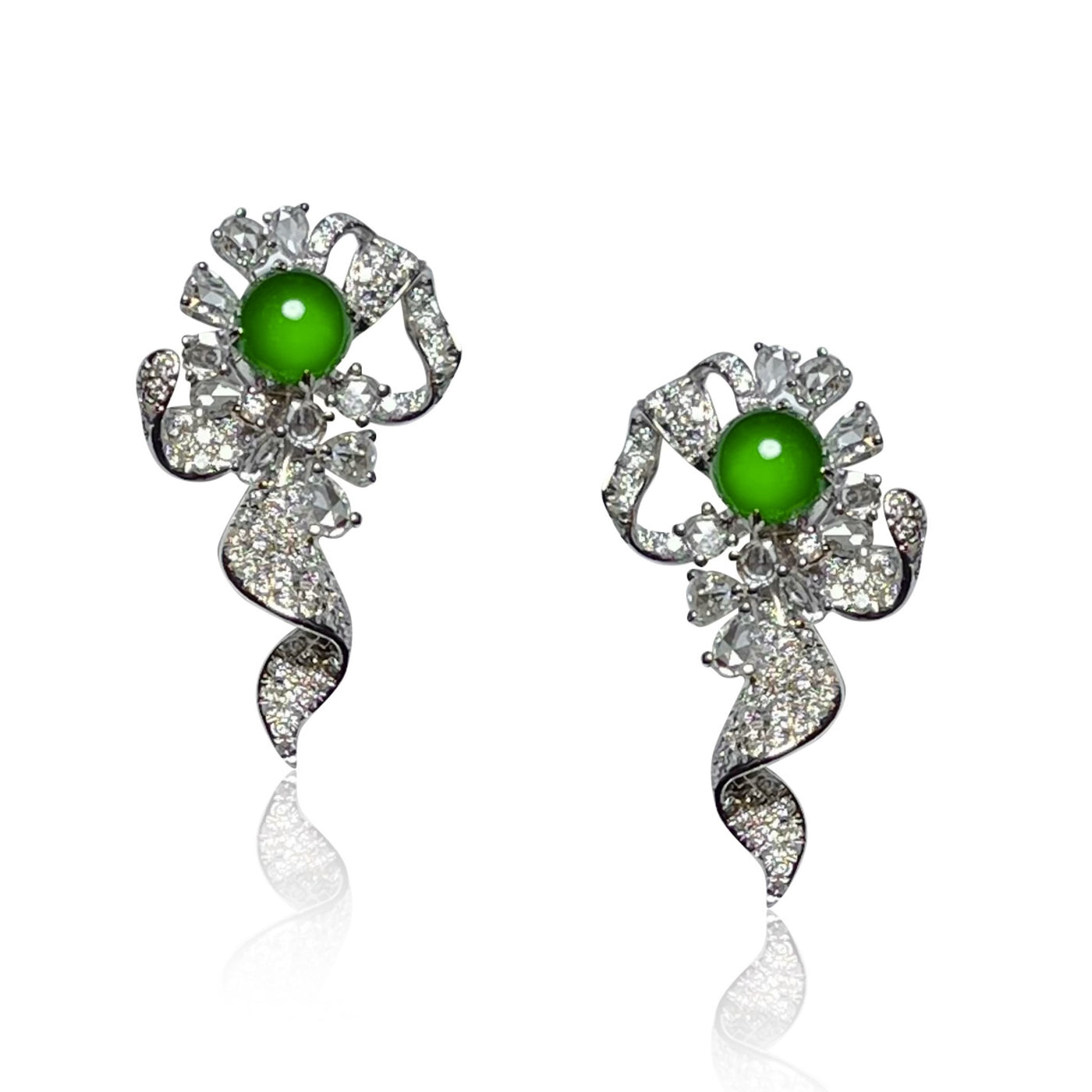 JADEITE CABOCHON EARRINGS IN 18K WHITE GOLD AND DIAMONDS