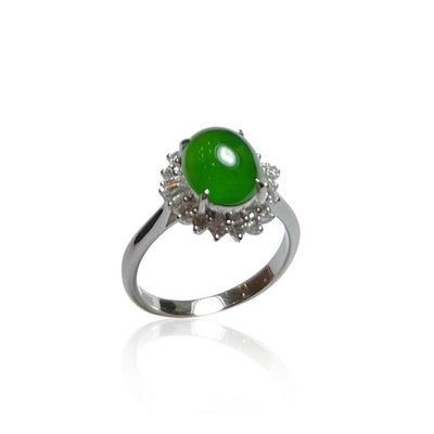 JADEITE SMALL CABOCHON RING IN 18K WHITE GOLD AND DIAMONDS