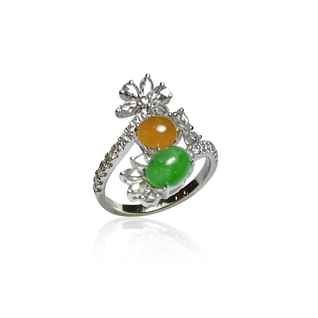 JADEITE DOUBLE CABOCHON RING IN 18K WHITE GOLD AND DIAMONDS