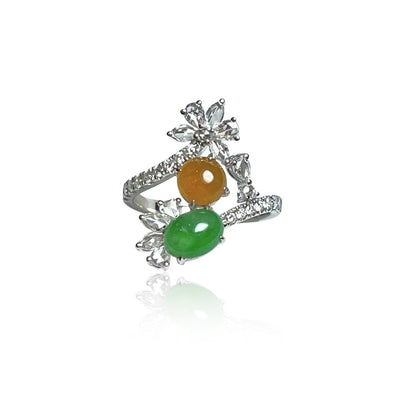 JADEITE DOUBLE CABOCHON RING IN 18K WHITE GOLD AND DIAMONDS