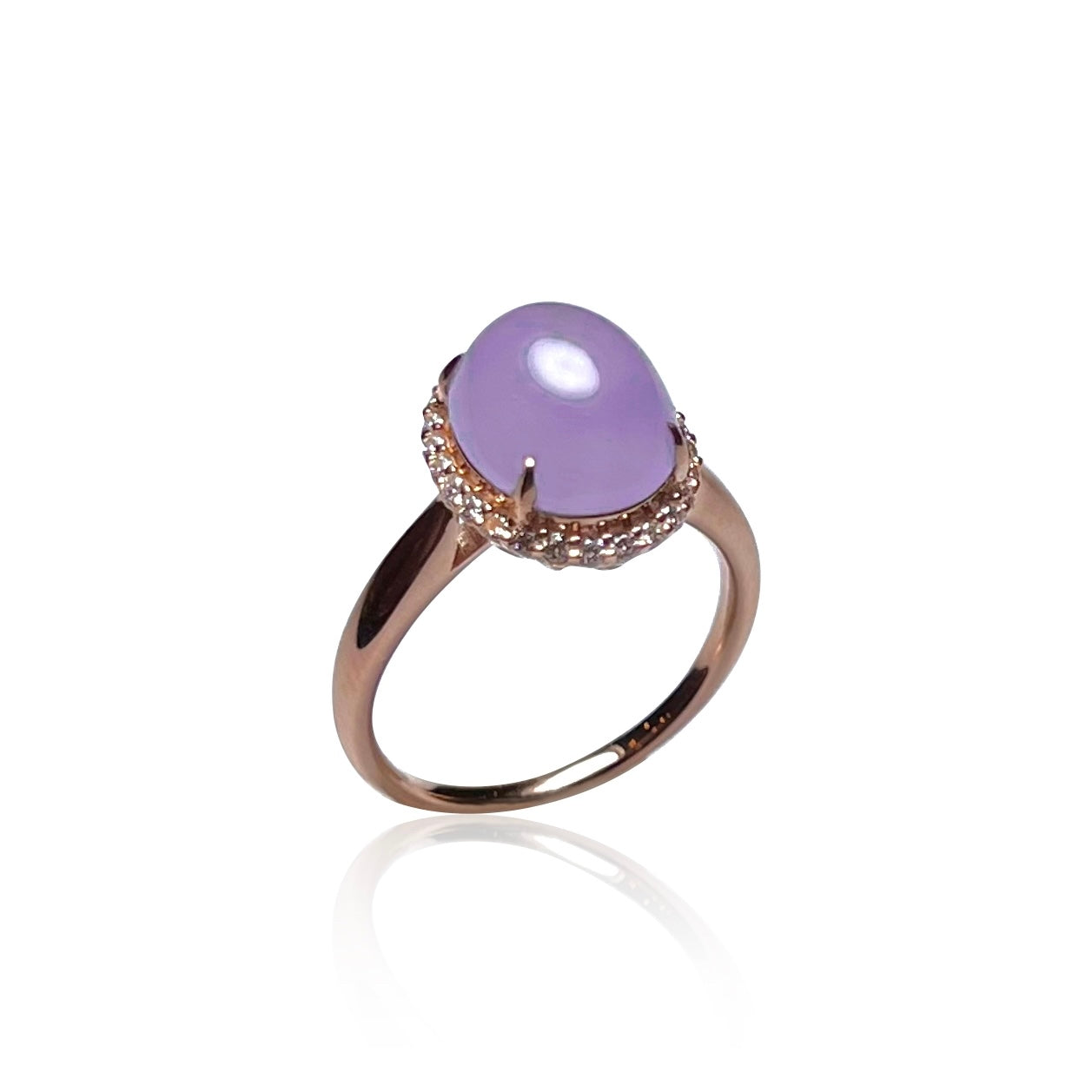 LAVENDER JADEITE CABOCHON RING IN 18K WHITE GOLD WITH DIAMONDS
