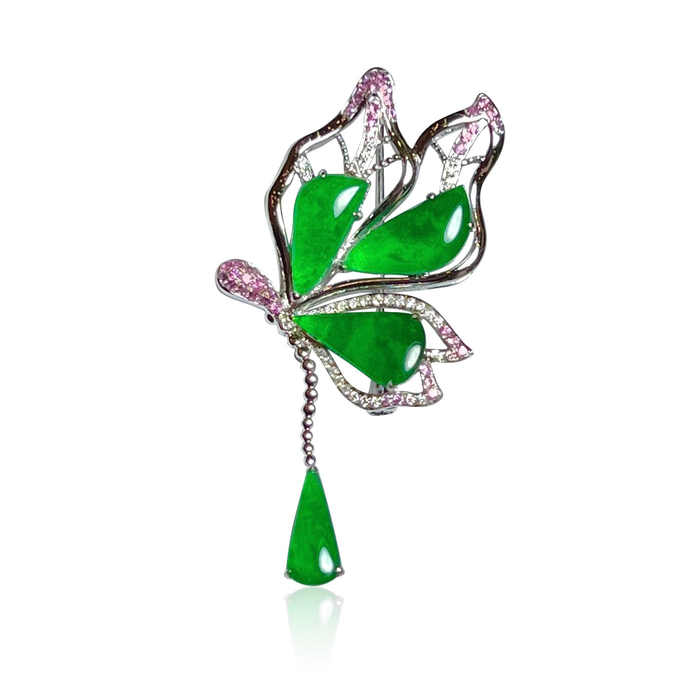 BUTTERFLY JADEITE BROOCH IN 18K WHITE GOLD WITH DIAMOND