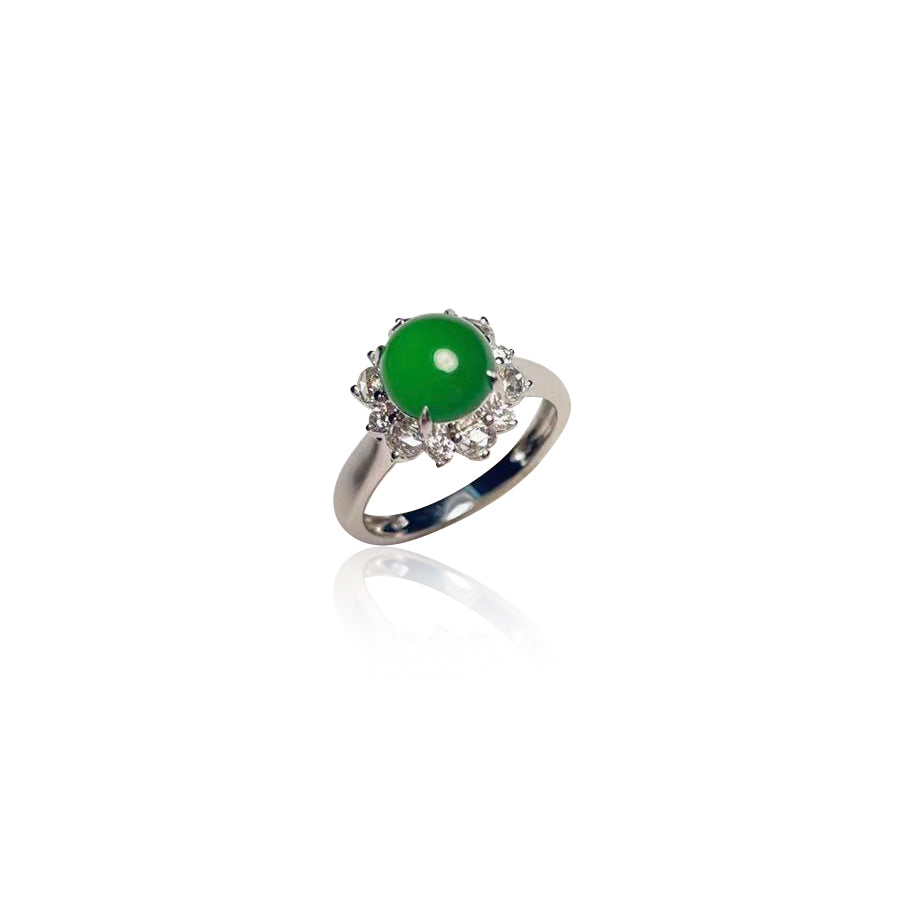 JADEITE CABOCHON RING IN 18K WHITE GOLD AND DIAMONDS