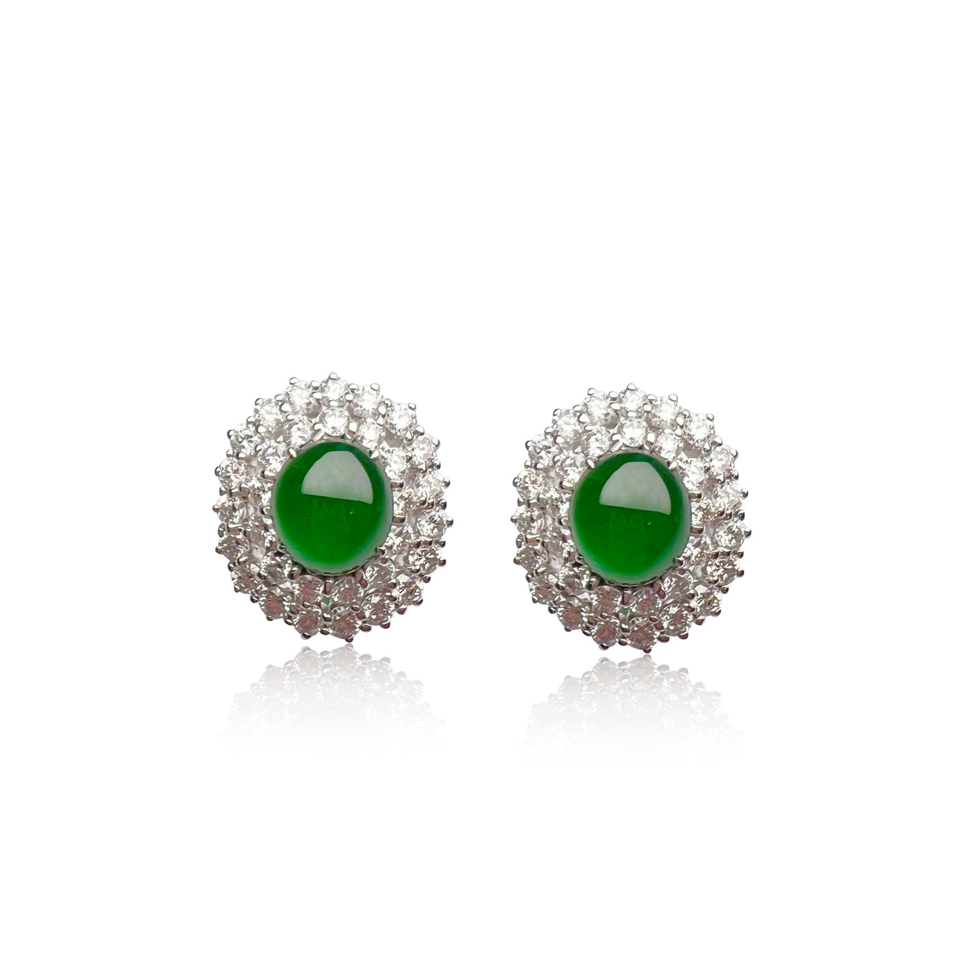 Jadeite Cabochon Earrings in 18K White Gold and Diamonds