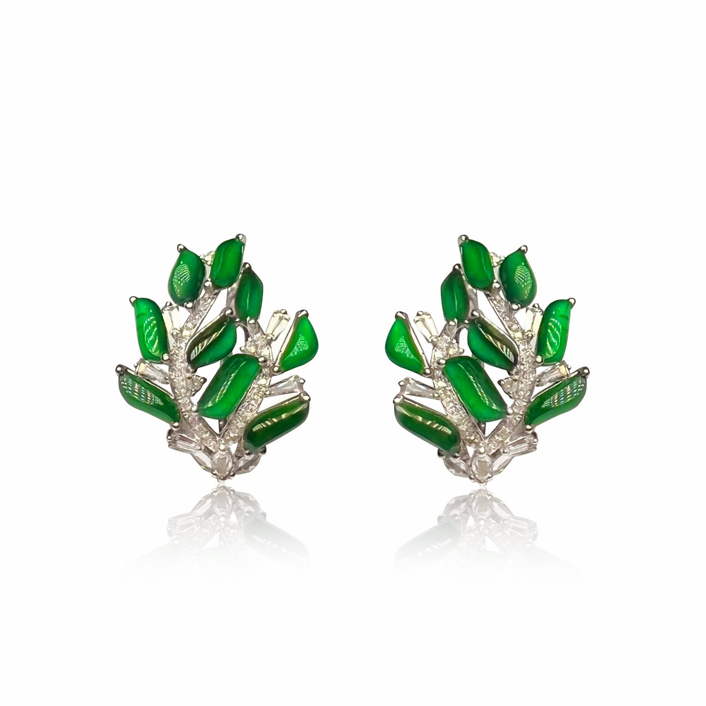 Jadeite Pinecone Earrings in 18K White Gold and Diamonds